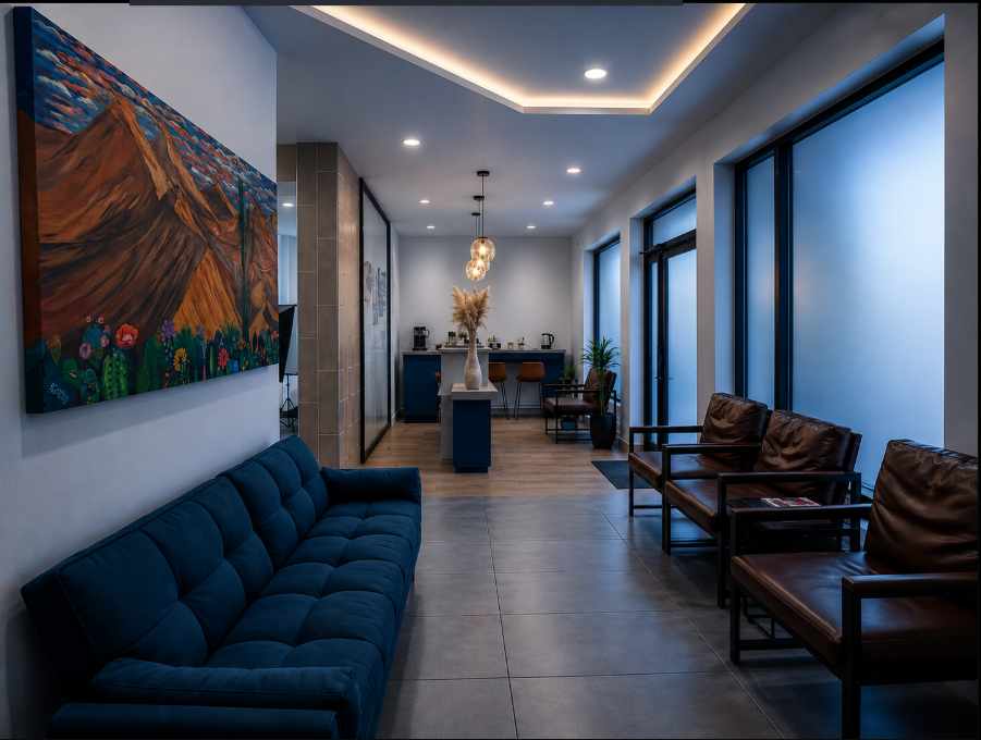 Sala de espera de DDS Algodones — ambiente moderno y acogedor